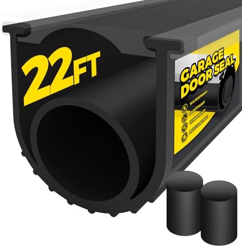 Holikme Garage Door Seals Bottom Rubber,Weather Stripping Kit Seal Strip Replacement, 5/16 Inch T-End, 3.74 Inch Width (22Ft, Black)