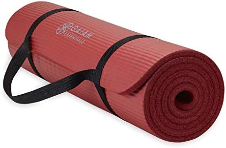 Gaiam Essentials Thick Yoga Mat Fitness & Exercise Mat with Easy-Cinch Yoga Mat Carrier Strap, 72"L x 24"W x 2/5 Inch Thick