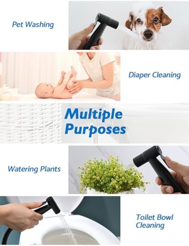 Black Handheld Bidet Sprayer for Toilet, Jet Sprayer for Toilet Muslim Shower, Adjustable Cloth Diaper Sprayer Bidets Attachment for Toilet, Bidet Hose for Feminine Wash,Matte Black