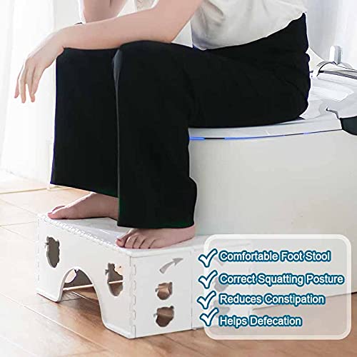 Foldable Toilet Stool, 7 inches Healthy Squatting Posture Poop Stool with Anti-Slip Feet by CHEAGO, Portable Travel Foot Stool for Toilet, Unique Folding Design Compact&Wide footrest (Snow White)