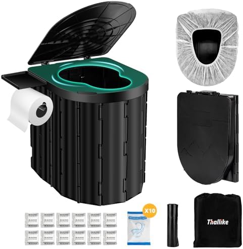Portable Toilet, Upgraded 15'' Camping Toilet for Adults with Lid, Folding Toilet with Removable Paper Holder, Travel Portable Potty for Camping, Hiking, Roadtrip, Tent, Truck Drivers