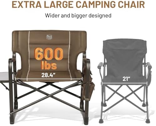 TIMBER RIDGE XXL Upgraded Oversized Directors Chairs with Foldable Side Table, Detachable Side Pocket, Heavy Duty Folding Camping Chair up to 600 Lbs Weight Capacity (Brown) Ideal Gift
