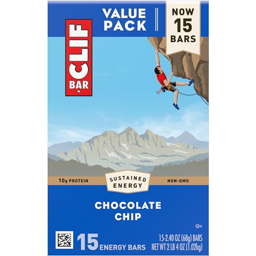 CLIF BAR - Protein Bars - Chocolate Chip - Made with Organic Oats - Energy Bars - Non-GMO - (15 Pack)