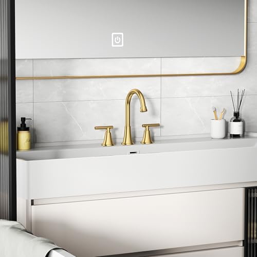 Bathroom Faucets for Sink 3 Hole, Hurran Brushed Gold Bathroom Sink Faucet with Pop-up Drain and Supply Lines, Stainless Steel Lead-Free Widespread Faucet for Vanity RV Farmhouse Sink
