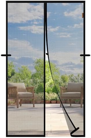 MAGZO Magnetic Screen Door, Fits Door Size 36'' x 98''(Mesh Size 38'' x 99''), Polyester Material Scratch-Proof, Dog Friendly, Self Closing Middle-Opening Curtain for Balcony/Backyard/Patio, Black
