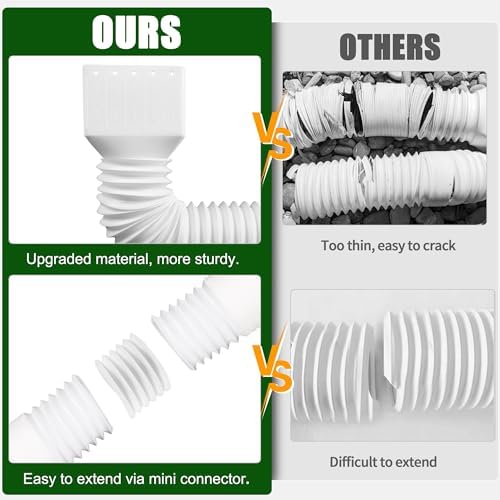 2 Pack Rain Gutter Downspout Extensions, Upgraded Flexible Drain Downspout Extender, Rainwater Drainage Diverter with Mini Connector, Extendable from 20 to 127 Inches