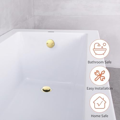 Gold Bathtub Drain Tip-Toe Tub Trim Set with Two-Hole Overflow Faceplate Bathroom Tub Drains Replacement Conversion Tub Drain Kit Assembly with Universal Fine & Coarse Thread
