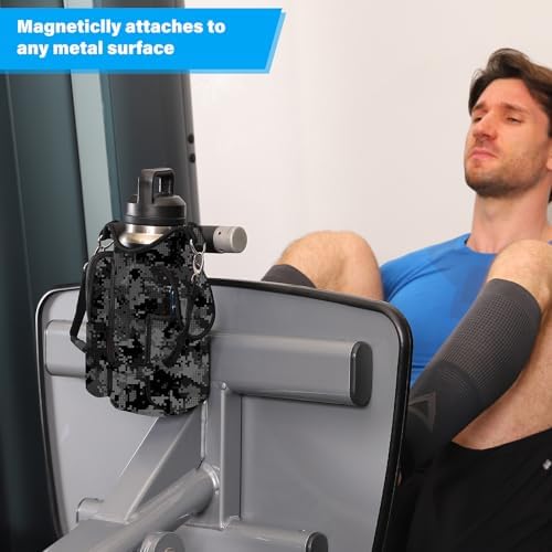 icolor Magnetic Gym Bag Water Bottle Carrier Holder with Phone Pockets & Shoulder Strap,5 Built-in Magnets Gym Bottle Pouch Sleeve,Magnetic Bag Gym Accessories Organizer for Men Women