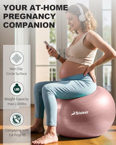 Trideer Yoga Ball - Exercise Ball for Workout pilates Stability - Anti-Burst and Slip Resistant for physical therapy, Birthing, Stretching & Core Workout, Office Ball Chair, Flexible Seating, Home Gym