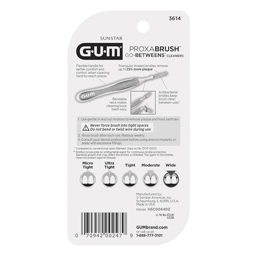 GUM Proxabrush Go-Betweens - Wide - Interdental Brushes - Soft Bristled Dental Picks for Plaque Removal Health - Safe for Braces & Dental Devices, 10ct (Pack of 6)