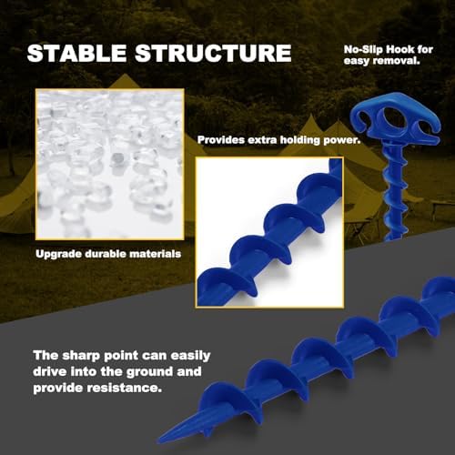Tent Stakes Sand Stakes for Beach Tent 10 Pack Spiral Anchor Stakes 9.4 Inch Heavy Duty Screw Canopy Stakes for Camping, Hiking and More (10, Blue)