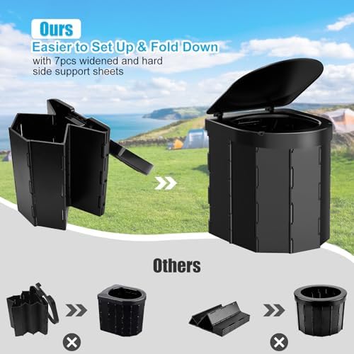 Portable Camping Toilet, Folding Toilet for Adults with Lid and Retractable Toilet Paper Holder, Waterproof Porta Potty with Carry Bag and Disposible Liners for Camping, Hiking, RV Travel