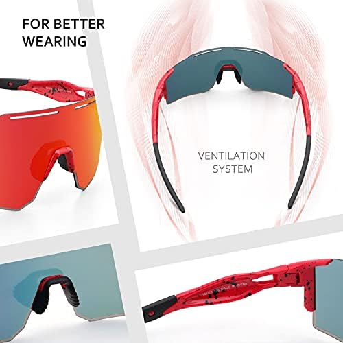 Ukoly Cycling Sunglasses for Men Women with 3 Interchangeable Lenses, Polarized Sports Sunglasses, Baseball Sunglasses
