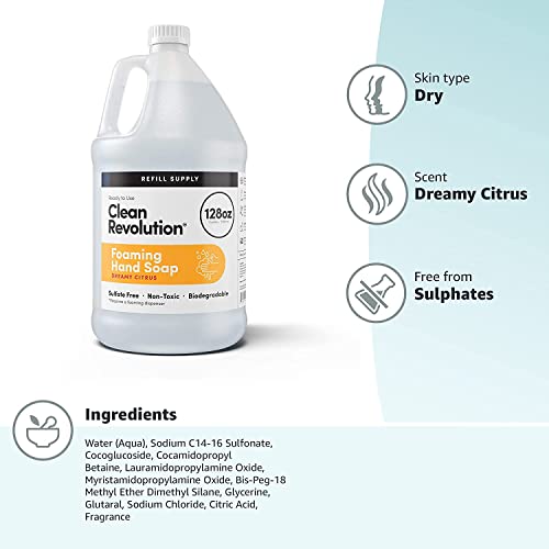 Clean Revolution Foaming Hand Soap Refill Supply Container, Ready to Use Formula, Gluten Free, Dreamy Citrus Fragrance, 128 Fl. Oz, 4 Pack
