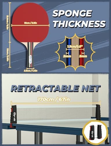 Ping Pong Paddles Set Table Tennis Rackets with Balls, Storage Case for Indoor Outdoor Table Tennis Paddle Game Accessories