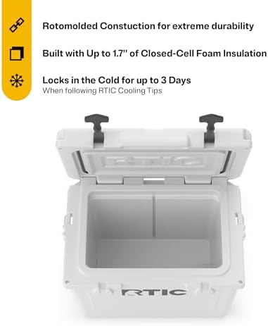 RTIC Ultra-Tough Cooler, Hard Insulated Ice Chest Box for Beach, Drink, Beverage, Camping, Picnic, Fishing, Boat, Barbecue