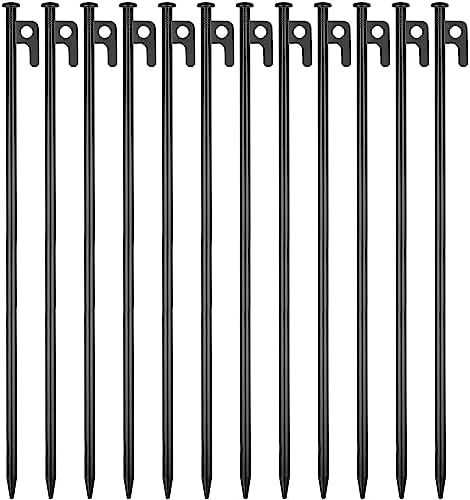 12 Pack Tent Stakes Heavy Duty Metal Tent Pegs for Camping Steel Tent Stakes 16 inch Unbreakable and Inflexible