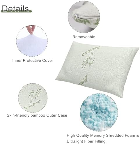 Camping Pillow for Sleeping 2 Pack,Small Travel Pillow,Shredded Memory Foam Pillow Packable with Storage Bag,Soft Cover,Portable Small Pillow for Camp Backpacking Hiking Gear&Accessories