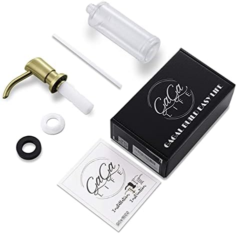 GAGALIFE Built in Sink Soap Dispenser or Lotion Dispenser for Kitchen Sink, Brushed Gold ABS Pump Head, with 17 Ounce Large PET Soap Bottle