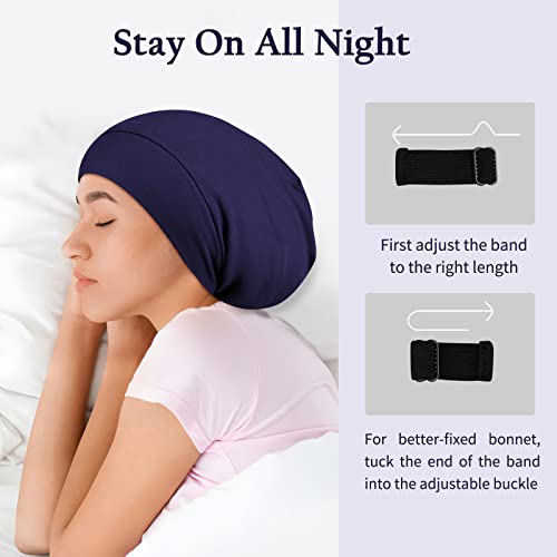 OLESILK Mulberry Silk Bonnet for Men, Mens Bonnet for Curly Hair, 100% Real Silk Hair Bonnet for Sleeping, Night Cap for Frizzy Hair, Navy