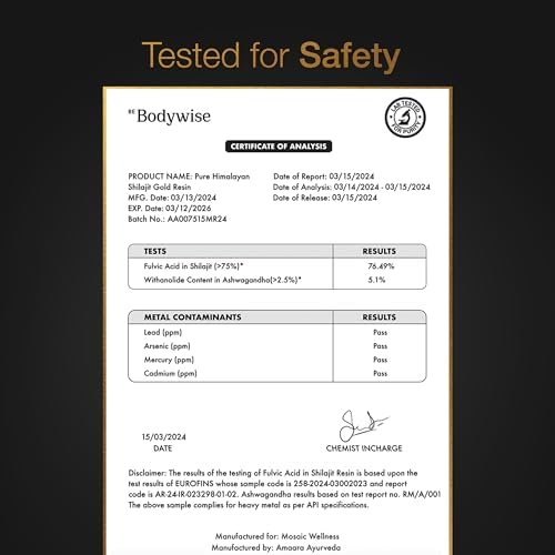 Be Bodywise Pure Himalayan Shilajit Gummies Gold I Lab Tested I No Added Sugar I Ashwagandha, Gokshura| Fulvic Acid & 85+ Trace Minerals I for Men, Women I Non-GMO I 100% Natural & Organic I 60 Gummy