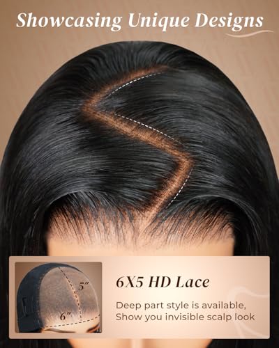 Arabella Hair 5x6 Glueless Wigs Human Hair Pre Plucked Pre Cut 230% Density Glueless Wigs 100% Human Hair 12a Pre Plucked Bleached Knots Straight Wig Human hair (16inch, 5X6 Straight Wig)