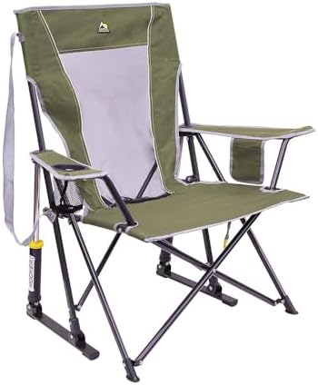 GCI OUTDOOR Comfort Pro Rocker Camping Chair | Portable Folding Rocking Chair with Durable Armrests & Drink Holder — Loden Green
