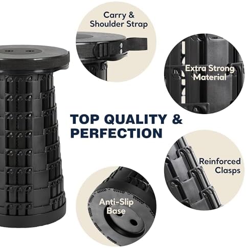 Upgraded Collapsible Stool 2-Pack, 620lbs Max Weight, Lightweight Yet Sturdy, Portable Retractable Foldable Telescoping Camping Stool for Adults Outdoor Fishing Hiking Travel BBQ