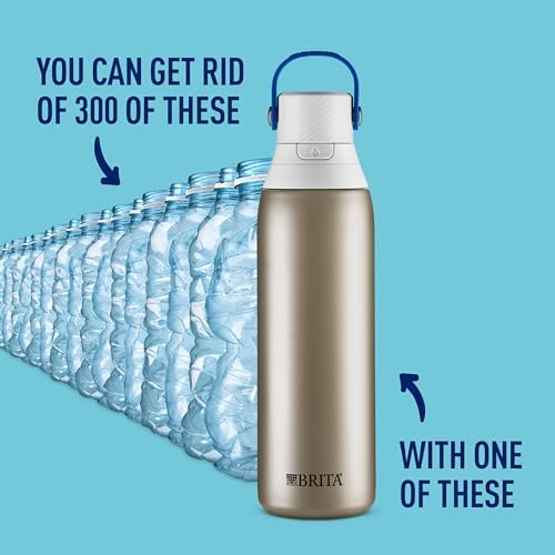 Brita Stainless Steel Premium Filtering Water Bottle, BPA-Free, Reusable, Insulated, Replaces 300 Plastic Water Bottles, Filter Lasts 2 Months or 40 Gallons, Includes 1 Filter, Stainless - 20 oz.