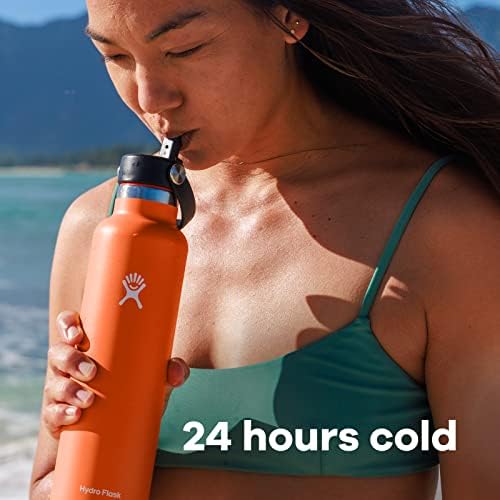 Hydro Flask 24 Oz Stainless Steel Standard Mouth Water Bottle with Flex Straw Cap and Double-Wall Vacuum Insulation
