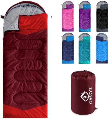 oaskys Camping Sleeping Bag - 3 Season Warm & Cool Weather - Summer Spring Fall Lightweight Waterproof for Adults Kids - Camping Gear Equipment, Traveling, and Outdoors