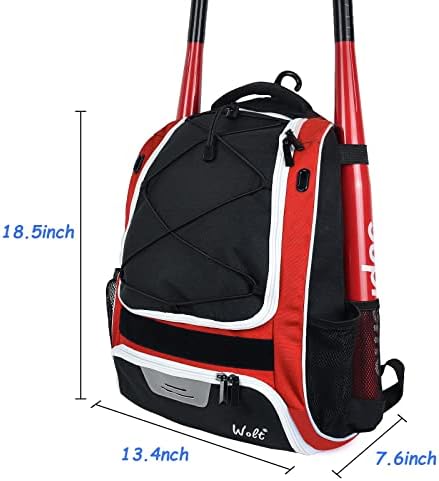 WOLT Youth Baseball Bag - Bat Backpack for Baseball, T-Ball & Softball Equipment & Gear, Bat & Glove Holder, Large Main Compartment for Helmet & accessories, Separate Shoes Compartment, Fence Hook