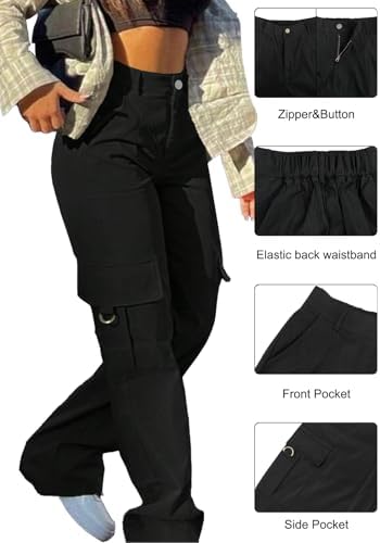 Cargo Pants for Women High Waisted Casual Pants Work Pants Baggy Stretchy Wide Leg Y2K Streetwear with Pockets