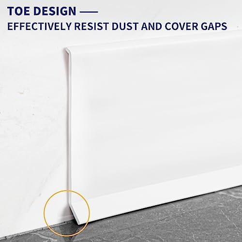 Flexible Baseboard Molding Trim 4 Inch Self-Adhesive Vinyl Wall Base Peel and Stick Cove Base Rubber Wall Baseboard Moulding Trim (20Ft, White)