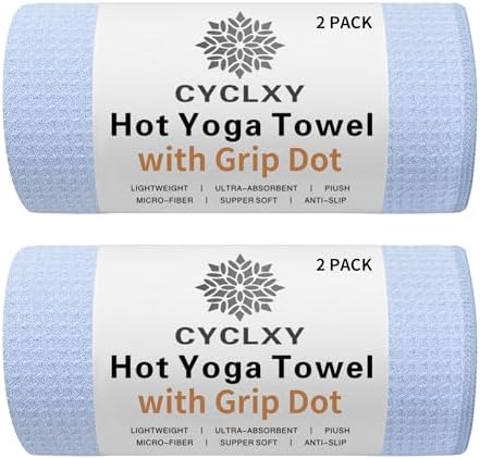 2 Pack Hot Yoga Towel with Grip Dot,Stickyfiber Yoga Mat Towels Non Slip for Hot Yoga,Absorbent Microfiber Sweat Anti-Slip Cover,Bikram,Pilates,Exercise,Fitness
