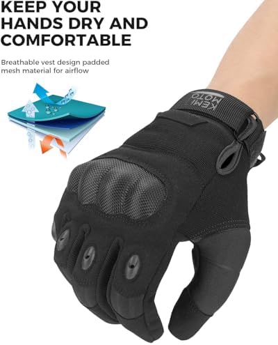 KEMIMOTO Tactical Gloves for Men, Touchscreen Motorcycle Gloves with Hard Shell & Palm Padding for Sports Motorcycle Cycling Tactical Airsoft Paintball Hunting Hiking Camping Climbing