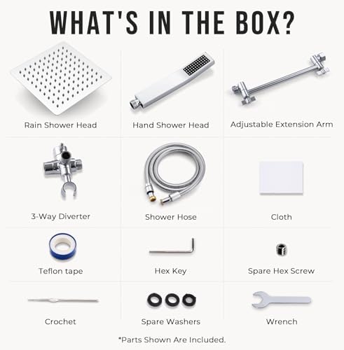 G-Promise All Metal 10" Dual Square Shower Head Combo | Rain Shower Head | Handheld Shower Wand | Adjustable | Smooth 3-Way Diverter | 71" Extra Long Hose - A Bathroom Upgrade (Chrome)