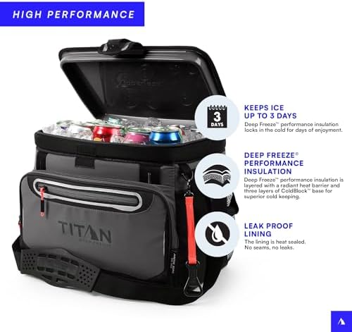 Titan Deep Freeze Cooler Zipperless Hardbody Cooler - Deep Freeze Insulation, HardBody Liner, and SmartShelf
