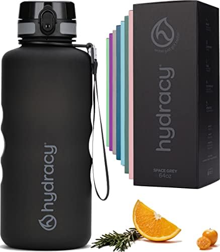 Hydracy Water Bottle with Time Marker -Large BPA Free Water Bottle & No Sweat Sleeve -Leak Proof Gym Bottle with Fruit Infuser Strainer & Times to Drink -Ideal for Fitness Sports & Outdoors