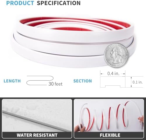 Art3d 30 Ft Peel and Stick Flexible Vinyl Molding Trim for Wall Tile Edges, Kitchen backsplash, Mirrior Frame in Mirror in White