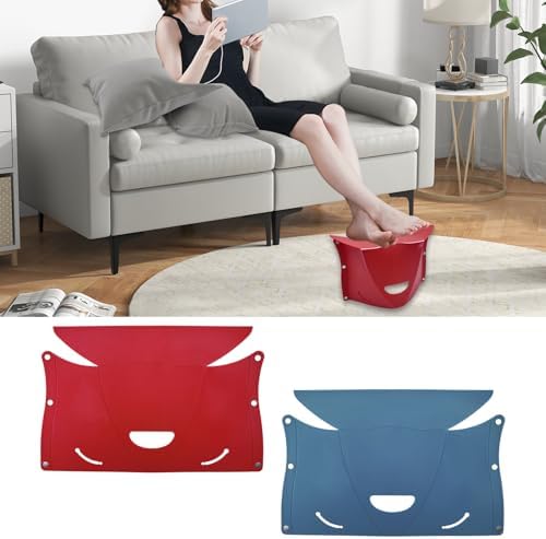 2 Pcs Foldable Airplane Foot Rest for Long Flight, Portable Camping Hiking Stool Travel Under Desk Foot Leg Rest for Airplane, Subway, Outdoor (Red+Navy)
