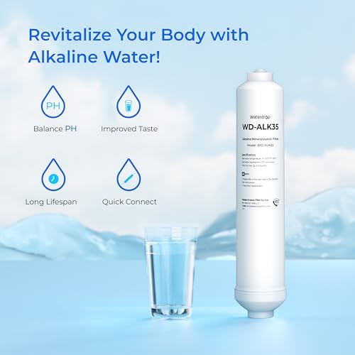 Waterdrop ๐๐ฅ๐ค๐๐ฅ๐ข๐ง๐ Water Filter WD-ALK35, Alkaline Filter for Reverse Osmosis System, pH Balance and Restore Minerals for RO Alkaline Filter, Under Sink Water Filter, 1/4" Quick Connect