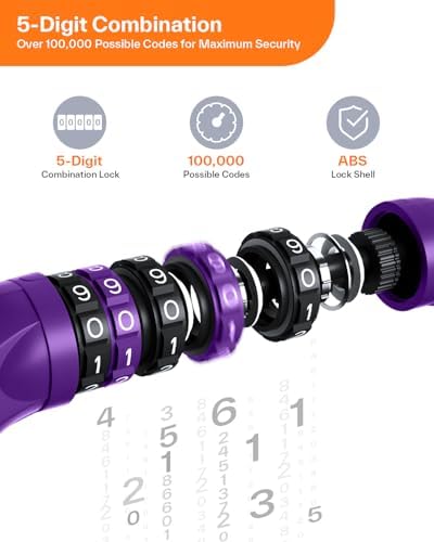 Sportneer Bike Lock: 5 Digit Combination High Security Anti Theft Bike Chain Lock - 3.2/3.6/4ft Heavy Duty Keyless Bicycle Lock for Bike, Motorcycle, Scooter, Door & Gate - 4/6mm Thick, Easy to Use