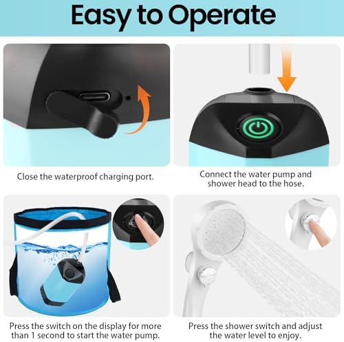 Portable Camping Shower with 7800mAh Battery - 3 Spray Modes, IPX7 Waterproof & Powerful Suction for Indoor, Camping, Beach Travel, RV Life, Pet Bathing, Gardening