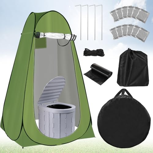 Privacy Tent & Portable Toilet for Adults Camping, 190T Oxford Cloth Outdoor Shower Tent Porta Potty Kit for Camp Travel Car Trips Toilet Bathroom Changing Room Ice Fishing Shelter and Gifts