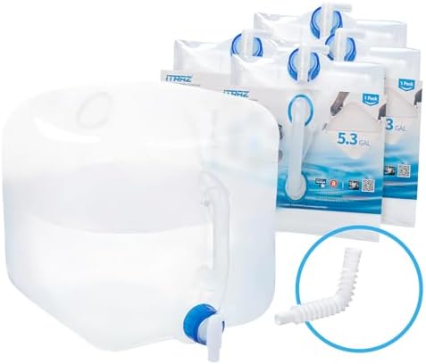 Collapsible Water Container Jug, 4×5.3 Gallon BPA Free Camping Water Storage Canteen with Spigot, for Hiking Backpack RV Outdoors & Emergency, Portable Survival Kit - Food Grade Transparent PE