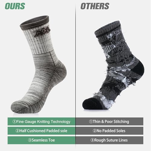innotree 3 Pack Men's Merino Wool Hiking Socks, Micro Crew Cushioned Hiking Walking Thermal Moisture Wicking Trekking Socks