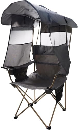 Camping Chair with Canopy Shade,Portable Folding Chair with UPF 50+ Sun Shade,Cup Holder,Side Pocket,Soccer Chair Adults for Camp,Beach,Outdoor Sports-Support 330 LBS Grey