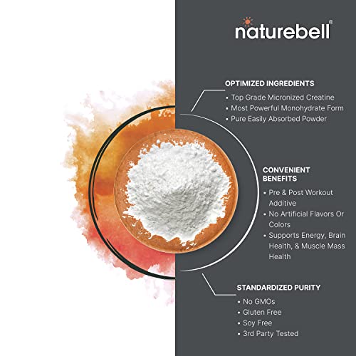NatureBell 2 Pack Creatine Monohydrate Powder 500 Grams, 5000mg Per Serving, Pure Unflavored Creatine Powder - Micronized - Pre Workout | Keto | Vegan | Dissolves Easy | Filler Free