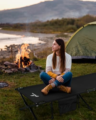 Sportneer Camping Cot: 78.3"x28.7"x14.6" Comfort Cot Bed for Camping Traveling Guest Bed, Sleeping Cots for Adults with Side Pockets & Storage Bag - Ease of Assembly, Support 330 Lbs